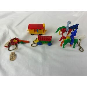 Vintage 1950s Western Cowboy Keychain Puzzle Toy Lot Horses Wagon Gun